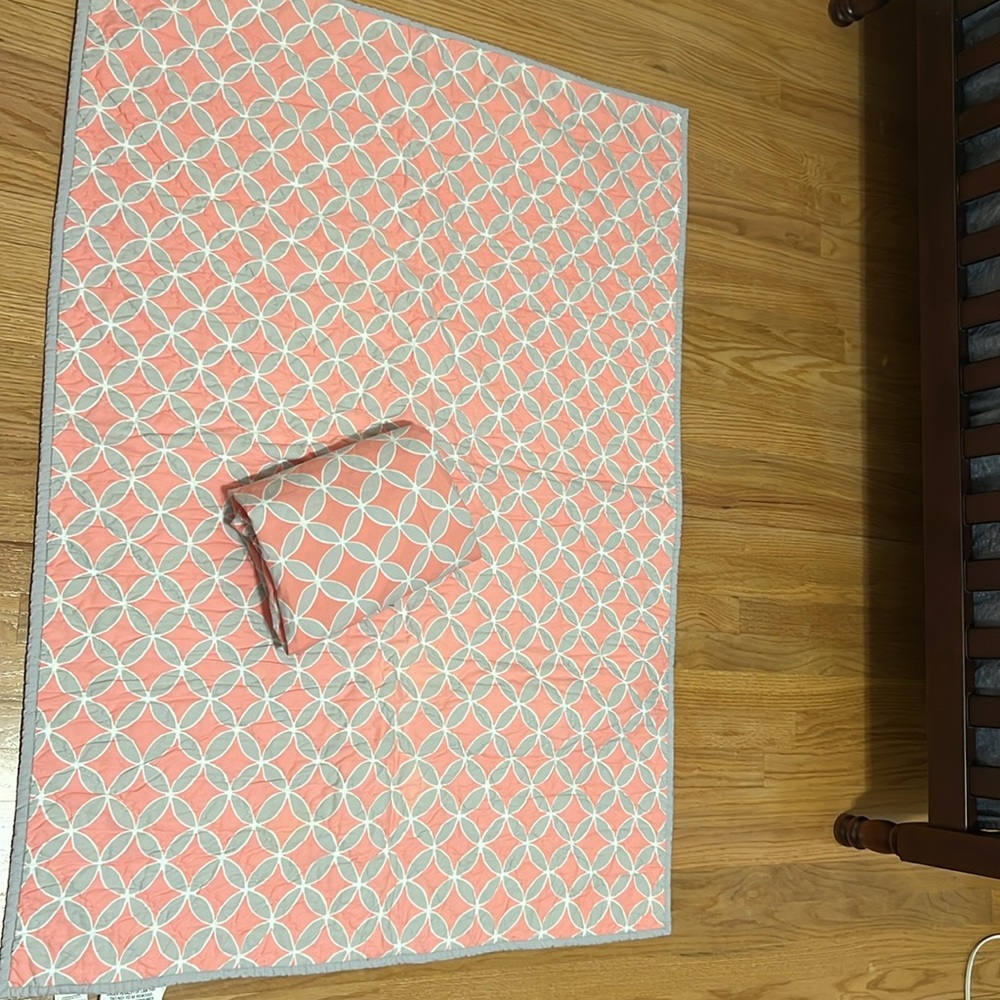 Pottery Barn Crib Fitted Sheet and Comforter Pink Gray - Picture 5 of 10